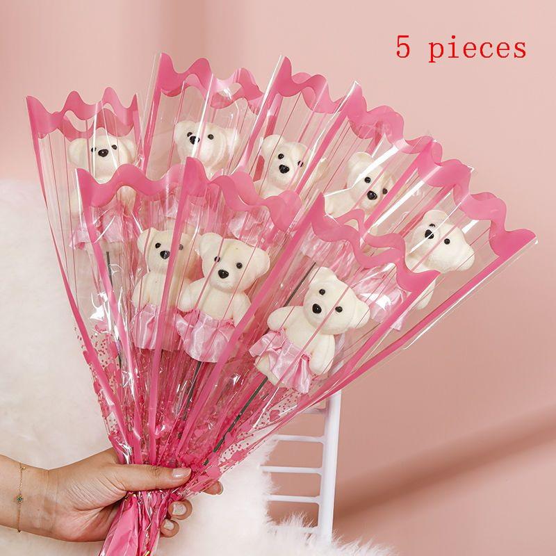 5Pcs Wedding Decoration Rose Bear Artificial Flowers Bouquet For Valentine'S Day Diy Gift Ornament Party Supplies Home Decor