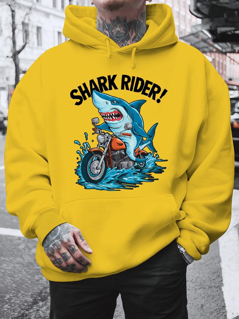 Shark Rider Printed Hooded Sweater Men's Street Loose Multicolor Couple Hoodie