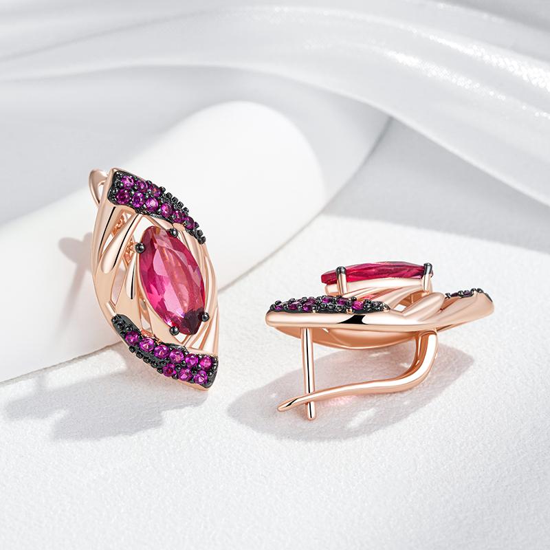 Shiny Red Natural Zircon Drop Earrings Women  Rose Gold And Black Plating High Quality Daily Fine Vintage Jewelry