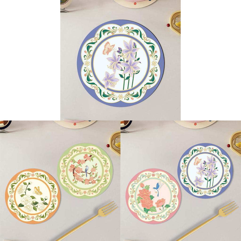 Floral Rubber Coaster Set With Thick Nonslip Material For Home Dining Decor
