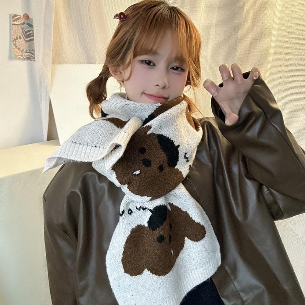 Windproof Puppy Pattern Scarf Lightweight Knitted Shawl Trendy Cashmere Blend Scarf Winter