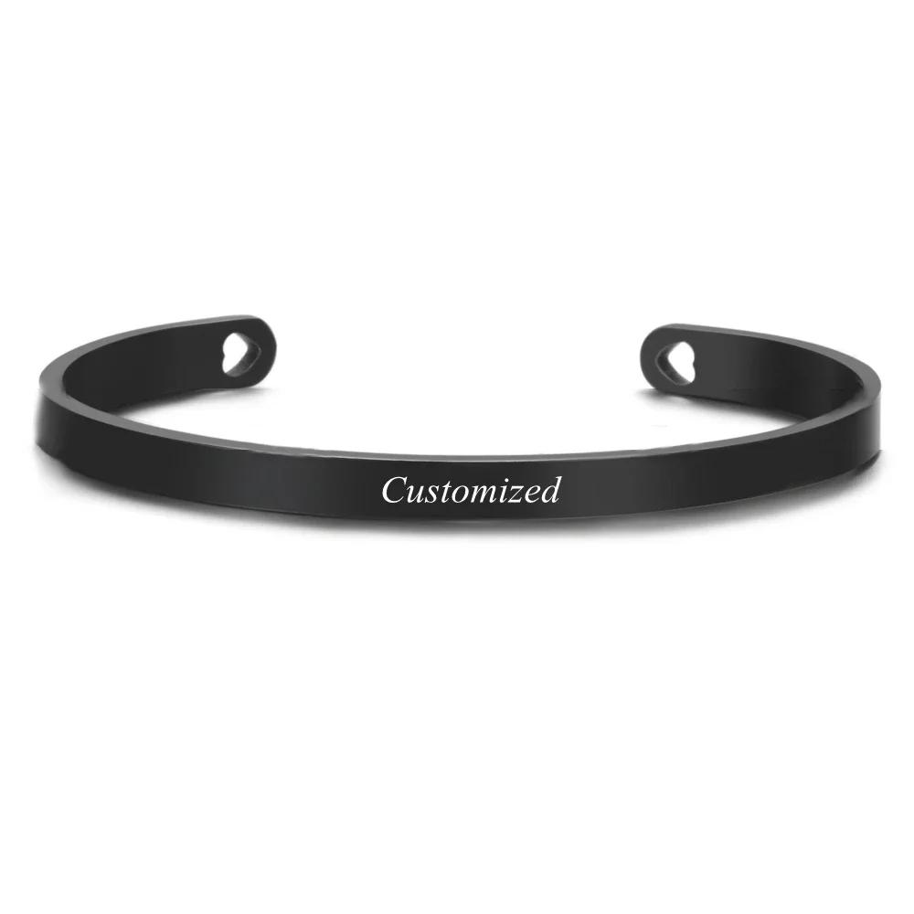Coordinate Engraved Text Heart Hole Cuff Bangle Personalized Bar Necklace Stainless Steel Bracelet Men Women Gif