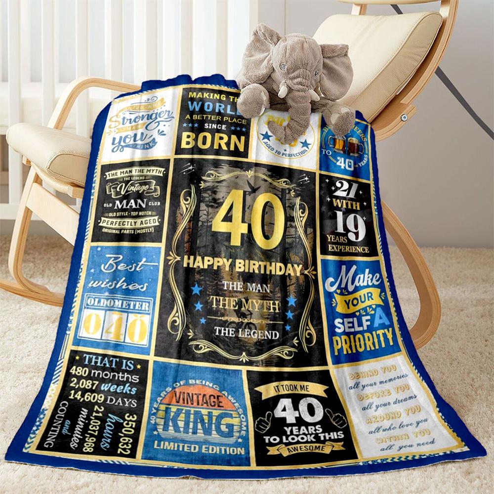 1pc Happy 40th Birthday Celebration Blanket Soft and Warm for Sofa Office Camping Travel Livingroom Great Gift for Friends and Family Comfortable