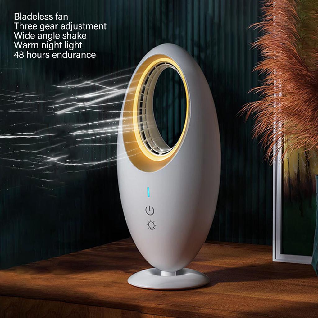 Bladeless Schreibtischventilator 3 Geschwindigkeiten Energiesparend Leise Kleiner Tischventilator mit LED-Licht für Zuhause Büro Schlafzimmer