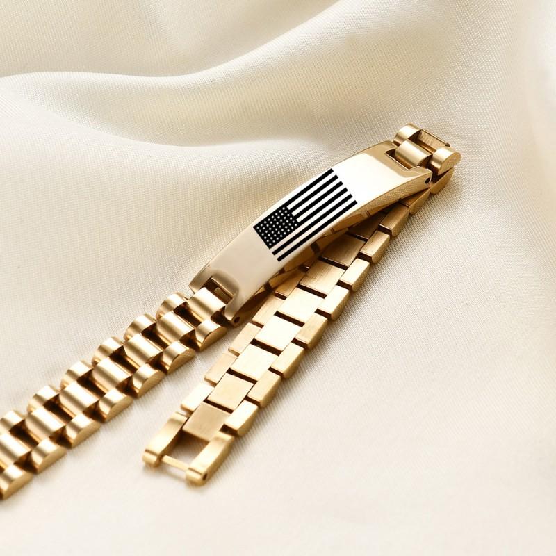Stainless Steel Patriotic Flag Bracelet Men 10mm Engraved Heart Shape Gift Family Holiday Christmas Travel