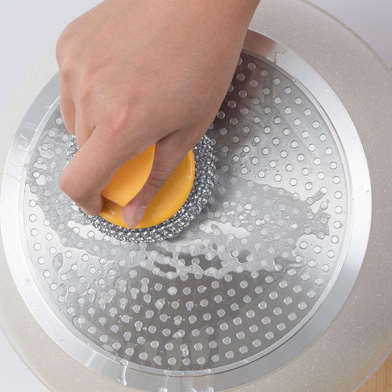 Steel Wool Pot Cleaning Brush with Handle - Long Handled Household Brush for Decontamination & Dishwashing