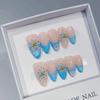 Almond Shape 3D Carved Blue Polka Dot Nails - Pure Handmade Wearable Style