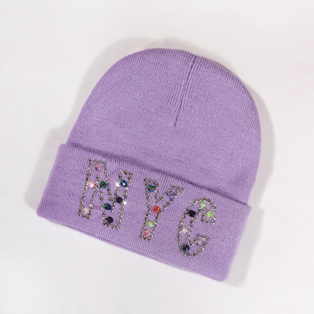Rhinestone Nyc Letters Knit Hat For Unisex Autumn Winter Warm Cap Fashion Gift