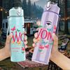 1PC Womb Butterfly Letter Print 750ml Color Plastic Sports Water Bottle Leakproof Flip Straw Lid Suitable for Sports Office Home Use