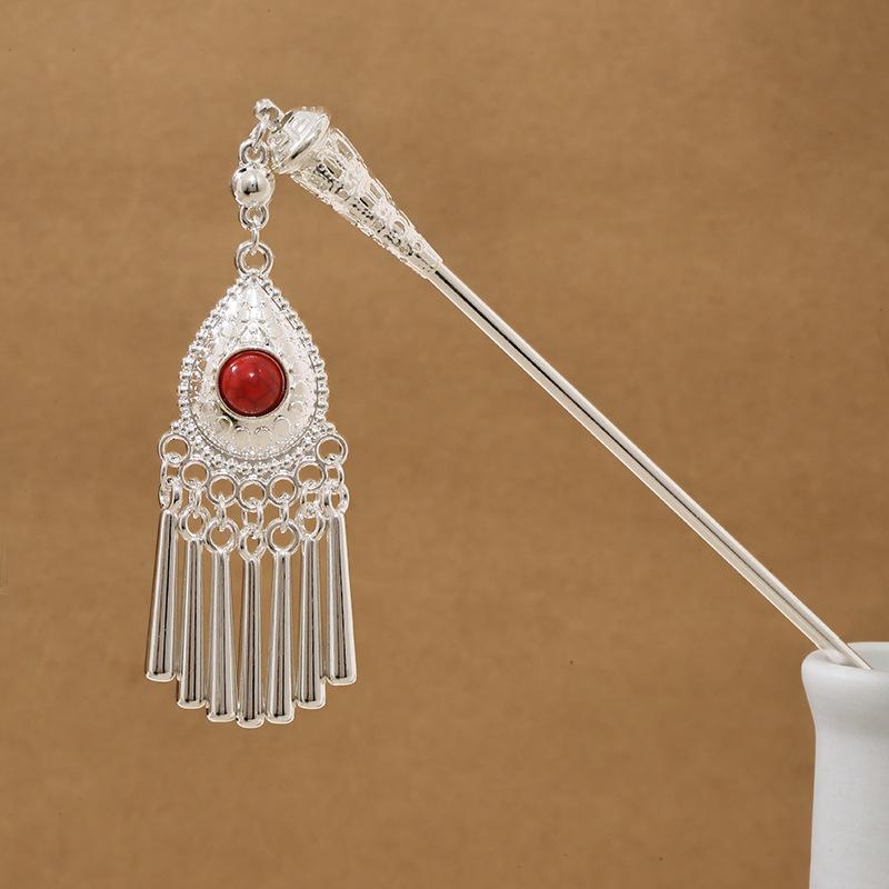 Ethnic Style Imitation Miao Silver Colored Long Feather Fringed Earrings, Hot Selling In Attractions, Antique Hairpin Jewelry for Women