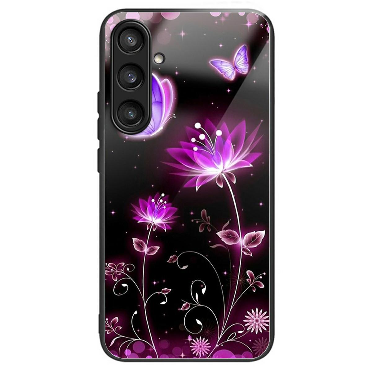 

Чехол для Samsung Galaxy S25+ Задняя крышка из закаленного стекла с печатью узора Flower Butterfly