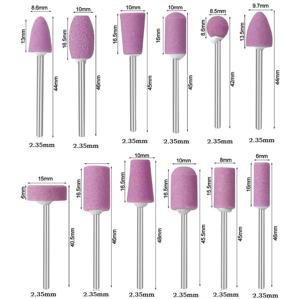 12pcs Mounted Grinding Stone Head Set 2.35mm Shank Abrasive Polishing Grinding Wheel Head For Grinder Drill Power Tool Accessory