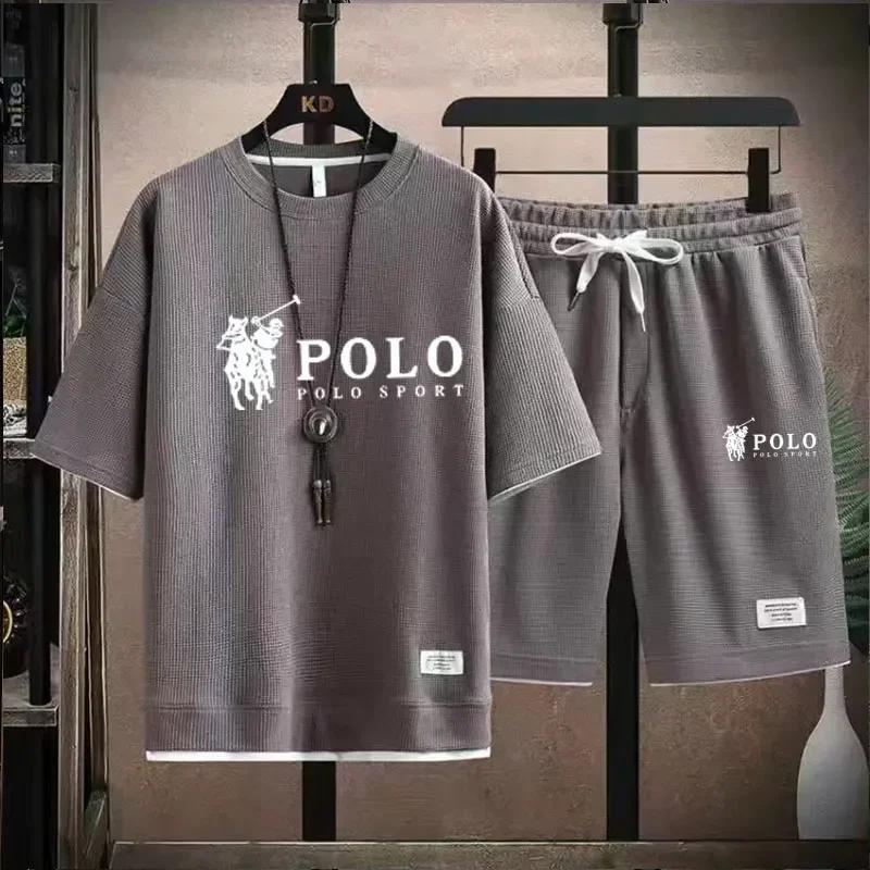 Summer New Men's Large-sized Casual Fashionable Breathable Quick-drying Fitness Sports Short-sleeved T-shirt + Sports Shorts Set