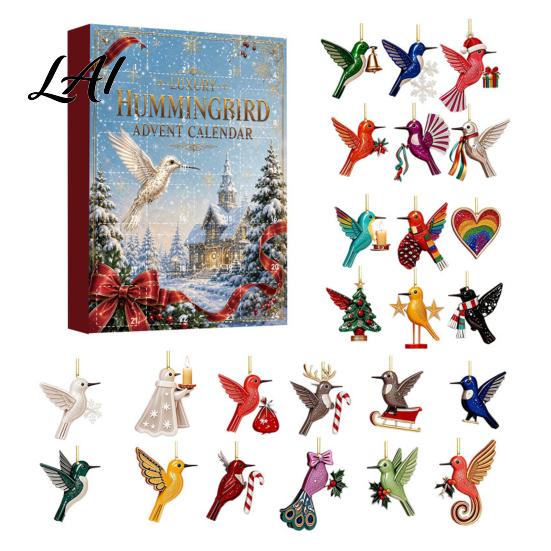 Hummingbird Advent Calendar Hummingbirds 2026 24 Days Christmas Countdown with Unique Holiday Gifts Pcs 2D Acrylic Ornaments for Bird Lovers,