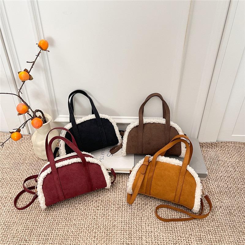 Trendy lamswol splicing damesmode pluche high-end herfst en winter handtas kleine vierkante tas trend