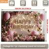 2D Pink Floral Happy Birthday Backdrop for Women/Girl Birthday Party Decoration