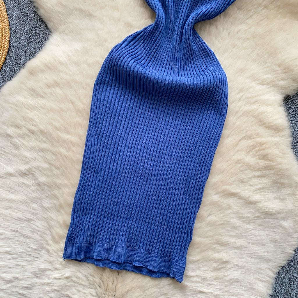 Summer Women Casual Sleeveless Polo Collar Knitted Sweater Mini Short Sheath Dresses