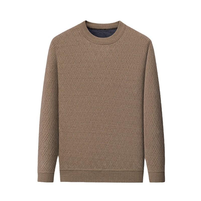 Comfortable Men'S European Cotton Lint Jacquard Sweater Autumn And Winter Crew Neck Jacquard Knitted Sweater Thickened Warm Sweater