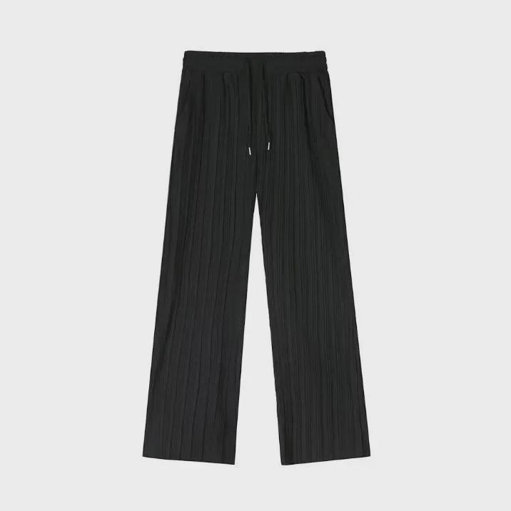 Men's Pleated Ice Silk Wide-Leg Pants - Summer Korean Style, Loose Fit, Trendy Brand, High-End, Nine-Point Casual Pants