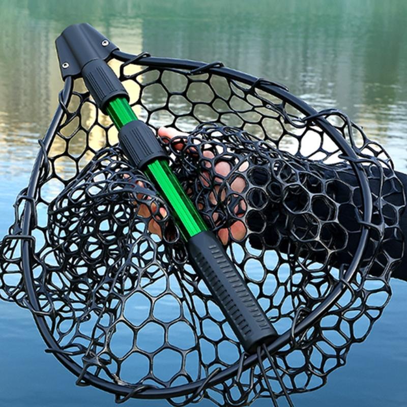 Compacts Fishing Net With Extendable Aluminum Alloys Handle Anti Hook Silicones Net For Lake Sea Anglers