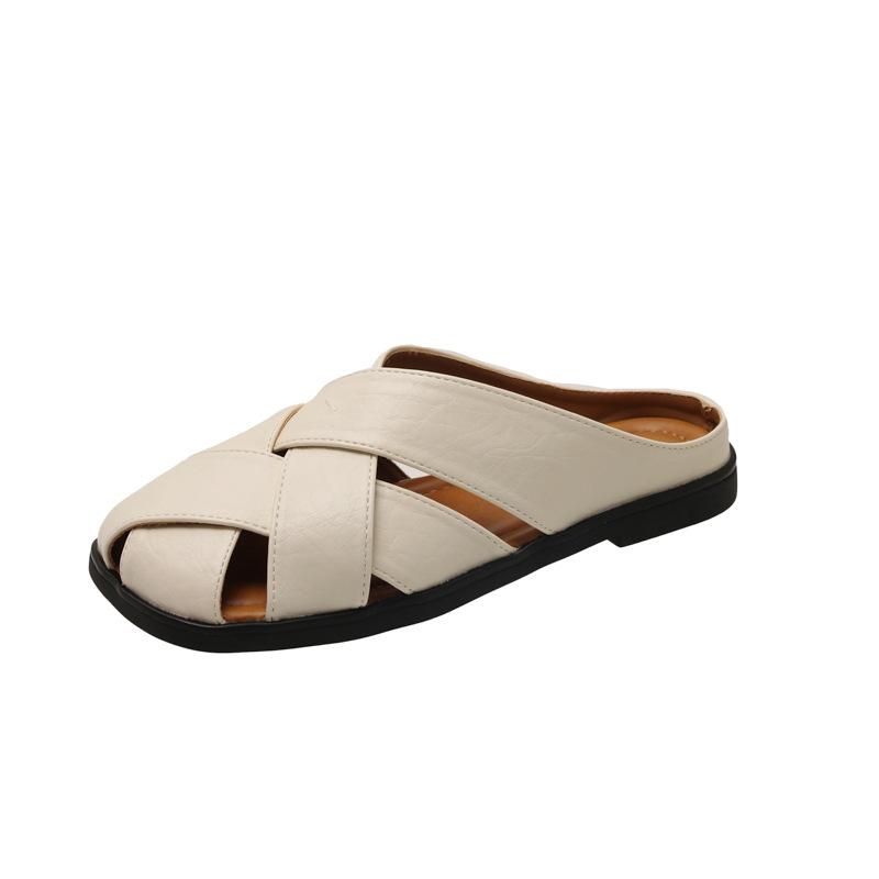 

[Fanfna] New Baotou Slippers Women s 2025 Summer Casual Flat Bottom Fashion Versatile Sandals Women s Shoes 40 бежевый