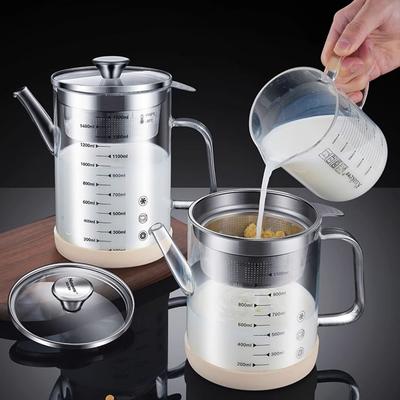 Soybean Milk Filter Kettle Glass Household Kitchen Juice Filter Pot Large Capacity Tea Pot with Filter Screen for Brewing