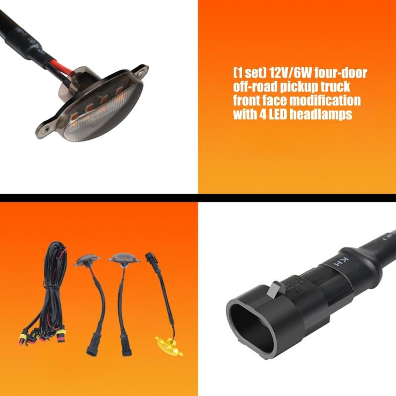Four-Piece Vehicle Grille Light Kit, 12V LED Modules with One-to-Four Wiring Harness for Pickup Lighting Projects