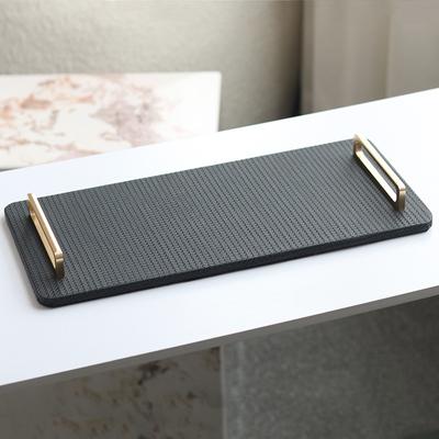 Minimalist Light Luxury Woven Twill Leather Tray Jewelry Model House Sales Department Coffee Table Bedroom Restaurant Table Top Decoration