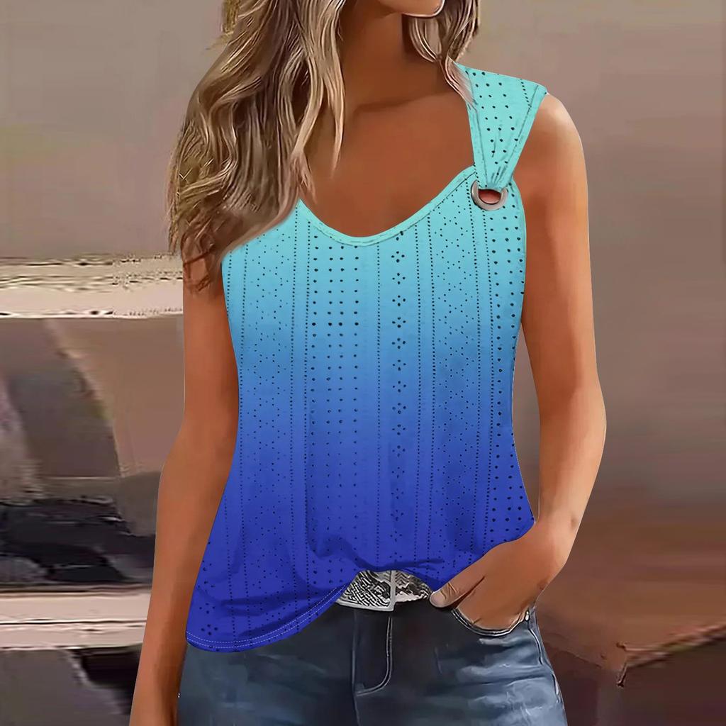 Damen Mädchen Tanktop Lässige Westentops für Damen Niedliches Strick-Tanktop Farbverlauf Blumendruck Locker sitzende Ärmellose Tops Fließendes Lochmuster