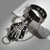 Goth Black PU Leather Skull Finger Wrist Chains Rings Bracelets Women Punk Hand Bangles Halloween Grunge Jewelry Steampunk Men
