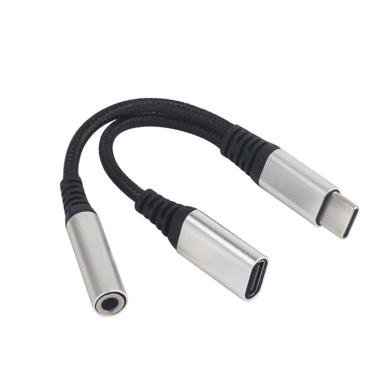 USB C to 3.5 mm Jacks Headphone Adapter and Charging Braided Cable Universal For Mobile Devices