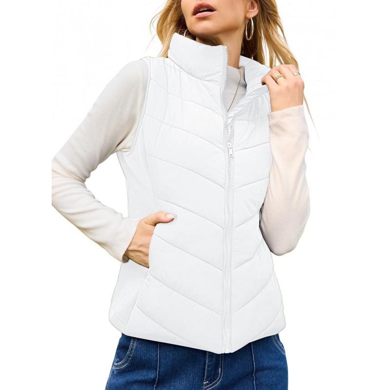 Womens Padded Vest Jacket Stand Collar Warm Cotton Sleeveless Coat Casual Winter Outerwear