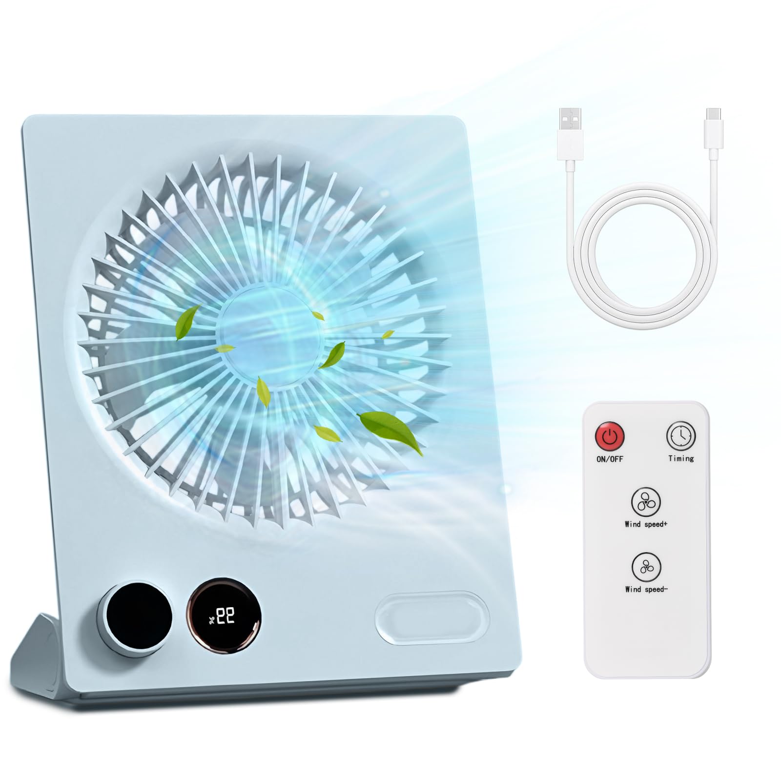 

YAMOOCO Small Rechargeable Desk Fan Soft Wind 4000mAh Battery LCD Battery Level USB Fan with Stepless Airflow Mini Angle for and Outdoor Use [5-Blade синій
