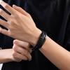 Mens Geometric Stainless Steel Pendant Leather Braided Bracelet Adjustable Wristband Cycling Outdoor Adventure