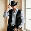 European and American men's western denim style PU leather fringed vest retro slim jacket men's clothing