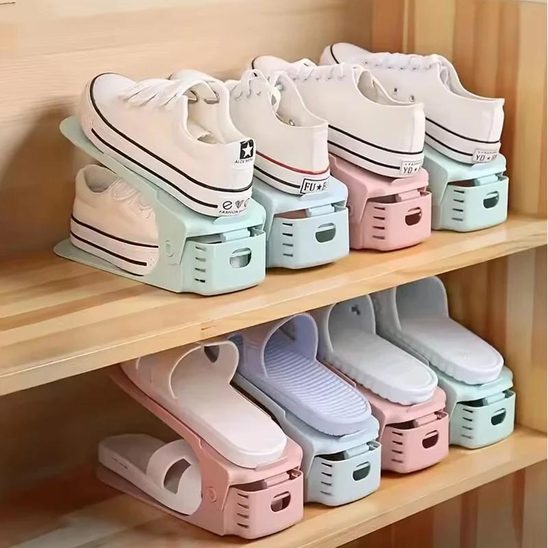 10Pcs Shoe Stacker Adjustable Shoe Slots Organizer Shoes Slots Space Saver Double Deck Rack Holder For Closet Organization Hot