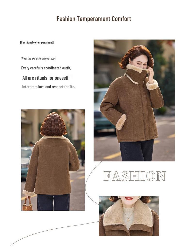 Women's Casual Plus Velvet Jacket for Ages 40-60: Thickened Lapel Style