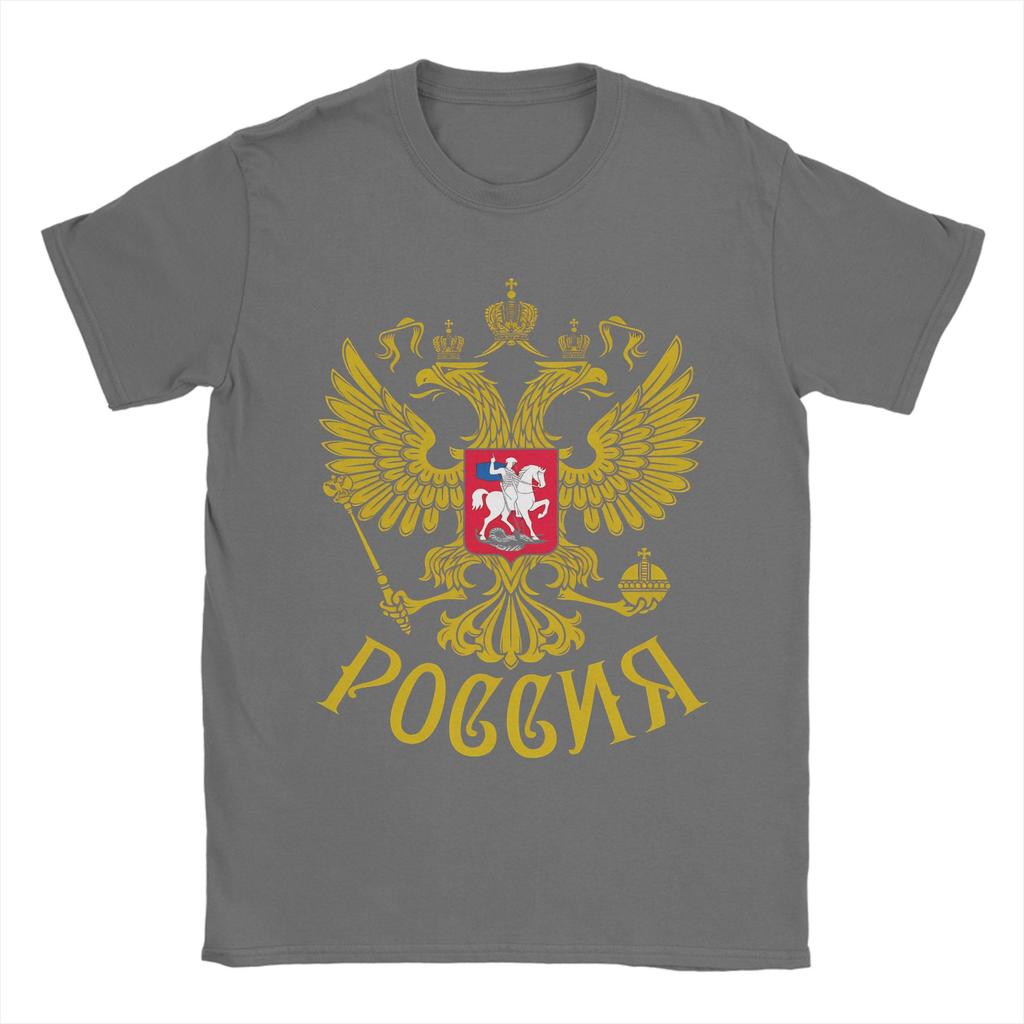 Russian Coat of Arms Pure Cotton TShirt For Men Summer Russia Emblem Streetwear T Shirts Round Neck Novelty Tees Plus Size Tops