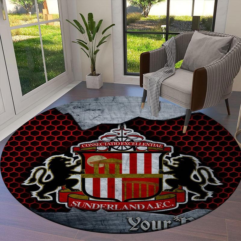 Sunderland A.F Custom Name Round Area Rug,Carpet Rug for Living Room Bedroom Sofa Playroom Decor,Non-slip Floor Mat