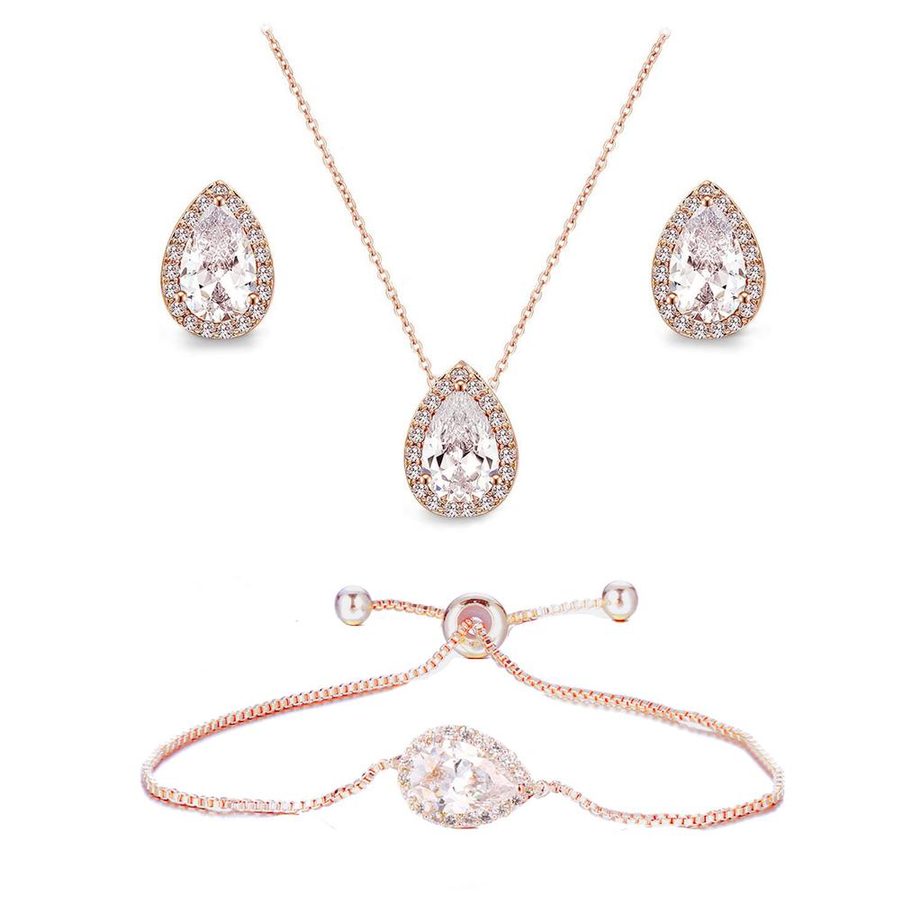 Crystal Rhinestone Water Drop Necklace and Earring Set , Fashion Jewelry for Women , Party Daily Wear , 2 or 3 Piece Set