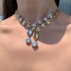 2022 Versatile Mesh Chain Zircon Necklace for Women, Diamond-Inlaid Stainless Steel with Real Gold Plating - YS151