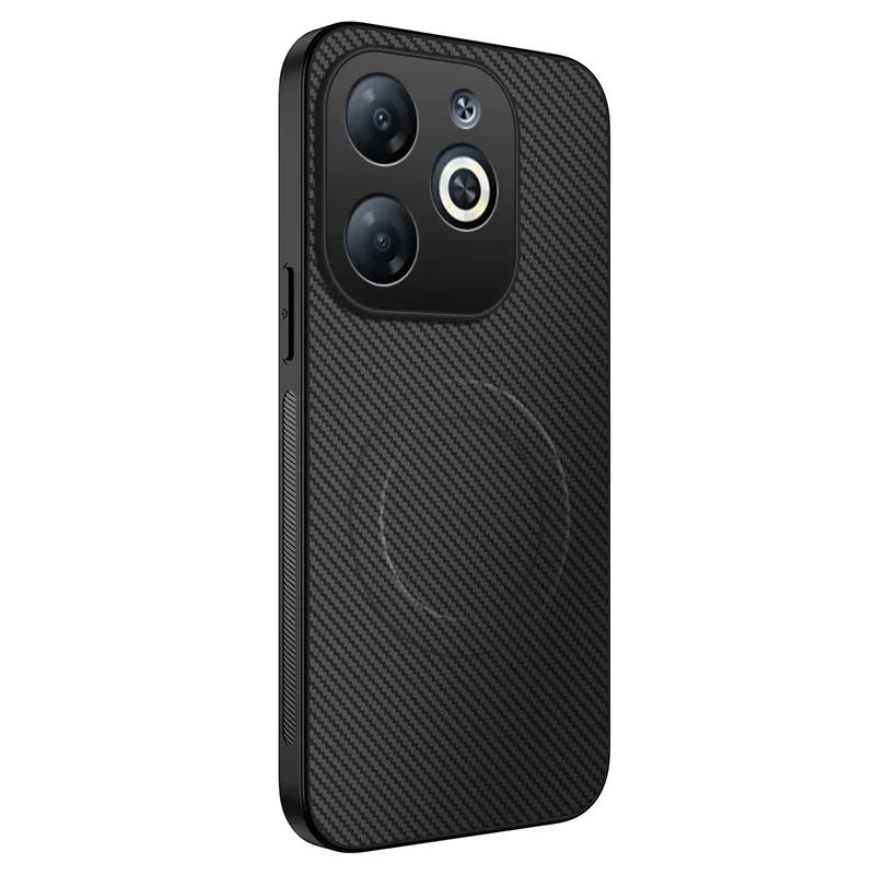 Magnetic Silicone Case For Infinix Smart 8 9 Wireless Charging Carbon Fiber PU Leather Texture Anti-Drop Soft Cover Phone Cases