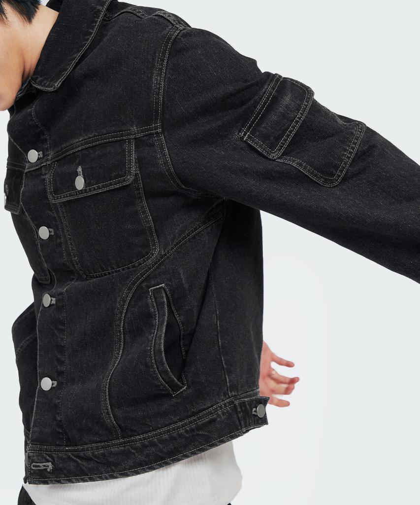Intempomood Over-Shoulder Washed Denim Jacket_Black