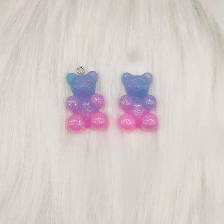 DIY Gradient Color Bear Resin Pendants for Jewelry and Keychain Accessories Unassembled
