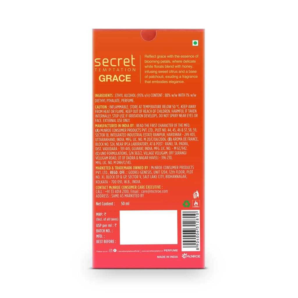 Perfume Water Grace (50 Ml), Grace Eau De Parfum, Secret Temptation