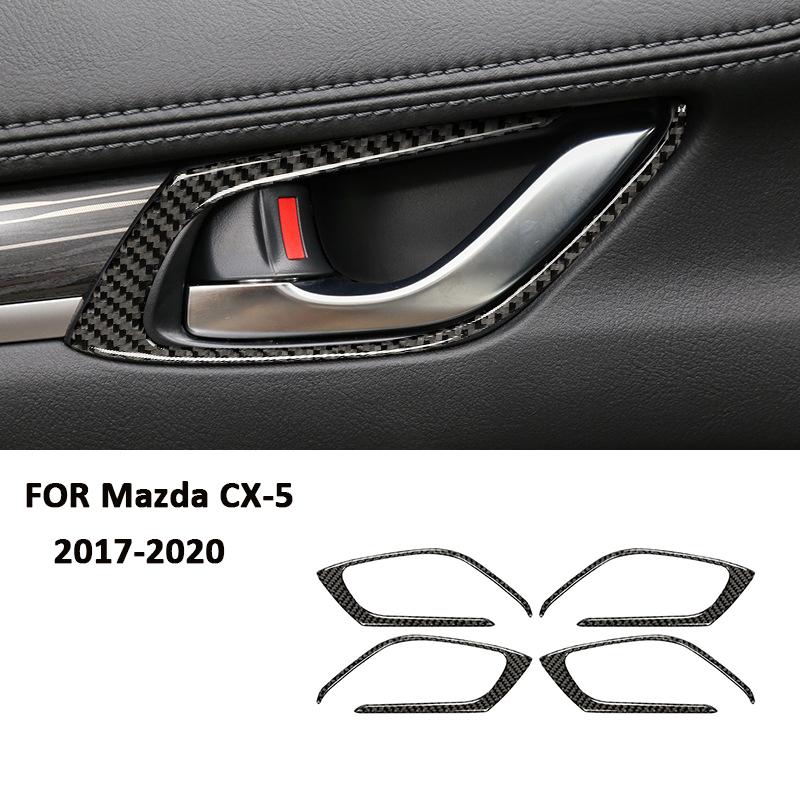 

For Mazda CX-5 2017- Carbon Fiber Car Inner Door Pull Handle Panel Ring Bowl Trim Frame Decoration Sticker Interior Parts чорний