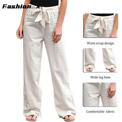 Lockere Hose mit weitem Bein für Damen, lässige Leinenhose in großen Größen