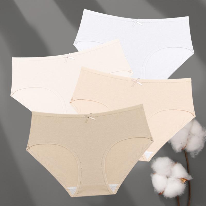 FINETOO 4 Stück Baumwolle Damen Unterwäsche Nahtlos Übergröße Niedrige Taille Slips Mädchen Bequeme Einfarbige Gemütliche Slips Dehnbare Lingerie
