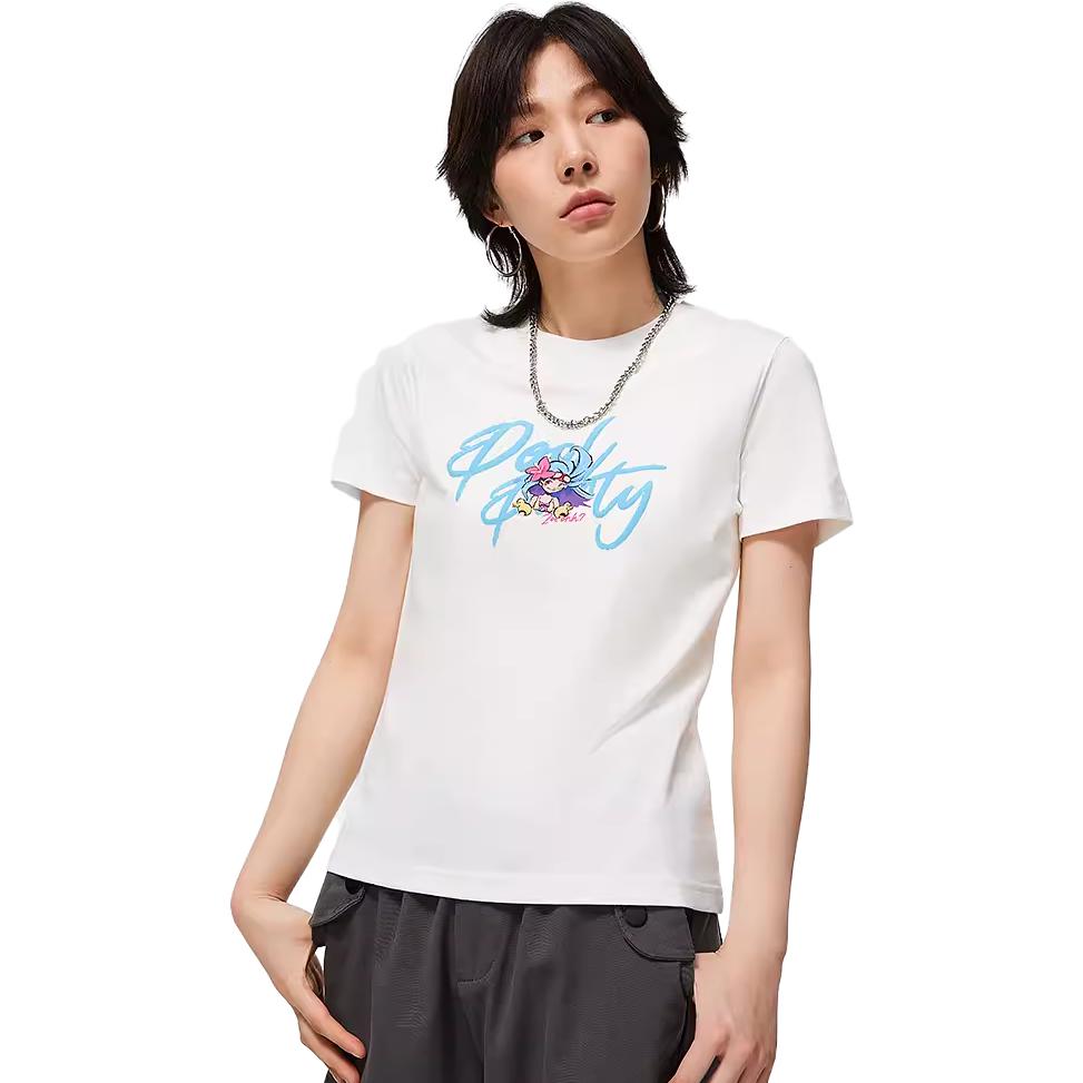 Li Ning X League Of Legends Pool Party Cartoon Pattern Printed Round Neck Short Sleeve T-Shirt Women Tops Off-White ATST808-1