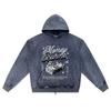 DTG Print Knitted Denim Zip-Up Hoodie Money Burns Brother Print Zipper Hoodies  